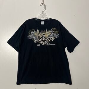 Vintage Y2K YAZBEK Black Lagos de Moreno Graphic Design shirt‎ Mens Size Large